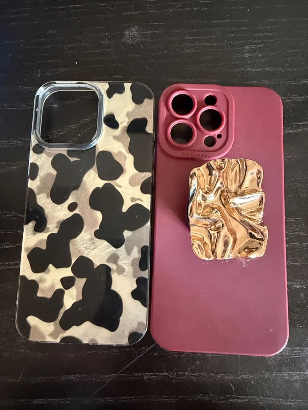 iPhone 16 Pro Max Clear Cowprint & Burgundy Phone Case Bundle with Gold PopGrip